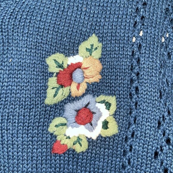Capacity Woman Blue Embroidery Floral Rose Button Petite Medium Cardigan Sweater - Picture 8 of 15